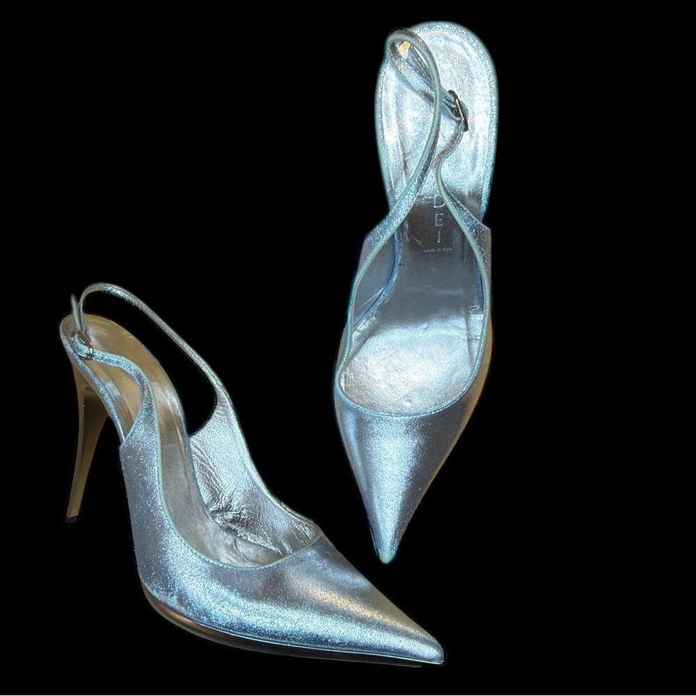 👠 Casadei Silver Metallic Superblade Slingback  Stiletto Pump Heels Size 5.5